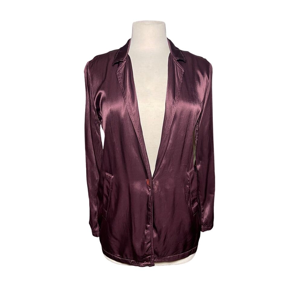 NATION LTD Women’s Burgundy Single Button Satin Jessie Blazer Small